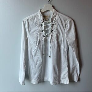 Michael Kors White Lace-Up Classic Cotton Blouse Size Small
